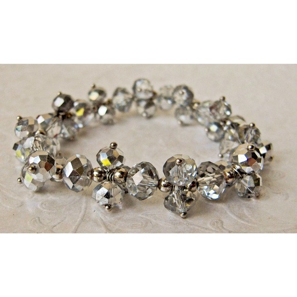 Vintage AB Aurora Borealis Crystal Cha Cha Stretch Bracelet - Picture 2 of 5